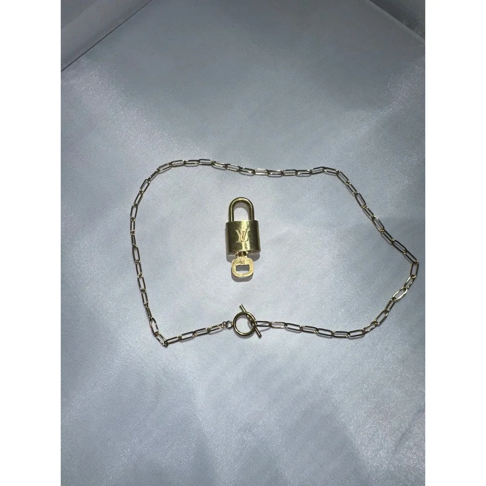 Louis Vuitton Gold Padlock and Key 316 with Paperclip Chain Necklace Set